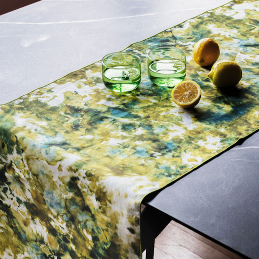 Green Marble Linen Table Runner | 16x90 | Goldie Home