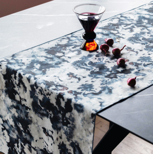 Grey Marble Linen Table Runner | 16x90 | Goldie Home
