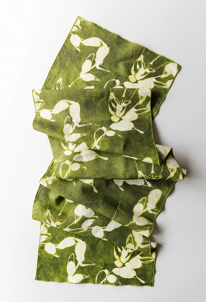 Porto Print Olive Linen Table Runner | 16x90 | Goldie Home