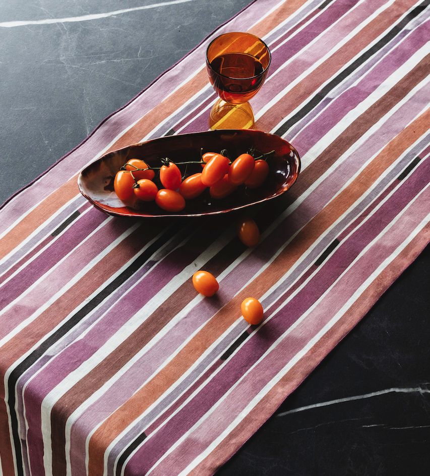 Lisbon Stripe Linen Table Runner | Hand-Painted | Goldie Home