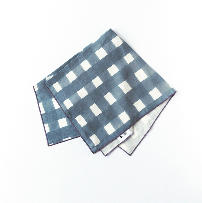 Blue Cross-Hatch Linen Dinner Napkin | Artisan | Goldie Home