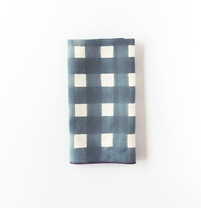 Blue Cross-Hatch Linen Dinner Napkin | Artisan | Goldie Home