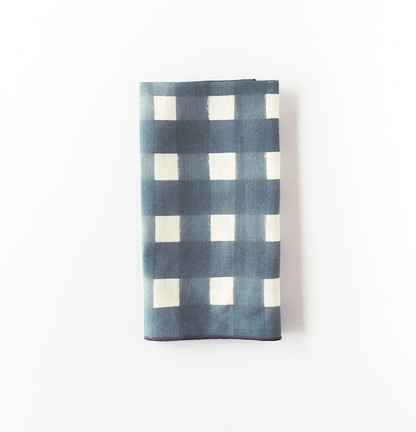Blue Cross-Hatch Linen Dinner Napkin | Artisan | Goldie Home