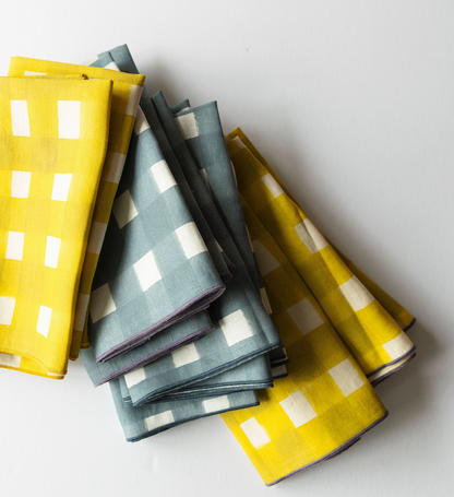 Yellow Cross-Hatch Linen Dinner Napkin | Artisan | Goldie Home