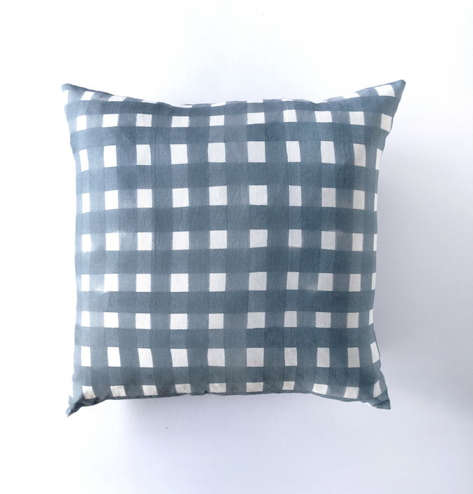 Blue Cross-Hatch Linen Throw Pillow | 20x20 | Goldie Home