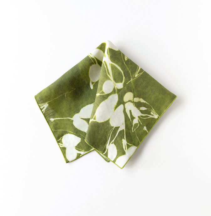Porto Print Olive Linen Dinner Napkin | Artisan | Goldie Home