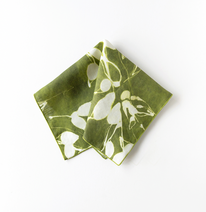 Porto Print Olive Linen Dinner Napkin | Artisan | Goldie Home