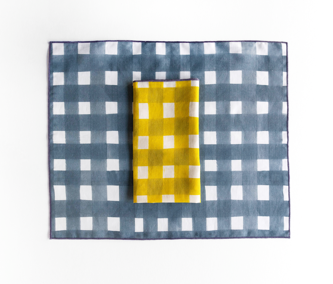 Blue Cross-Hatch Linen Placemat | 15x18 | Goldie Home