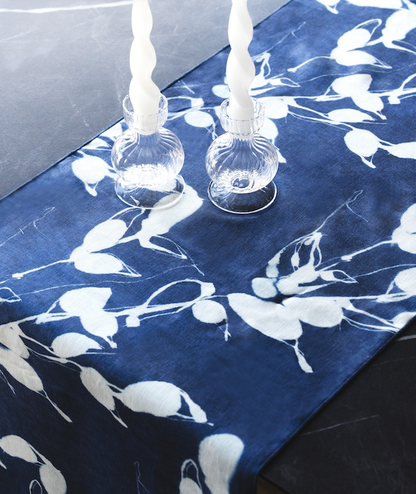 Porto Print Indigo Linen Table Runner | 16x90 | Goldie Home