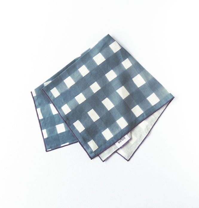 Blue Cross-Hatch Linen Dinner Napkin | Artisan | Goldie Home