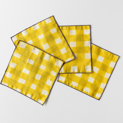 Yellow Cross-Hatch Linen Cocktail Napkins | Set of 4 | Goldie Home