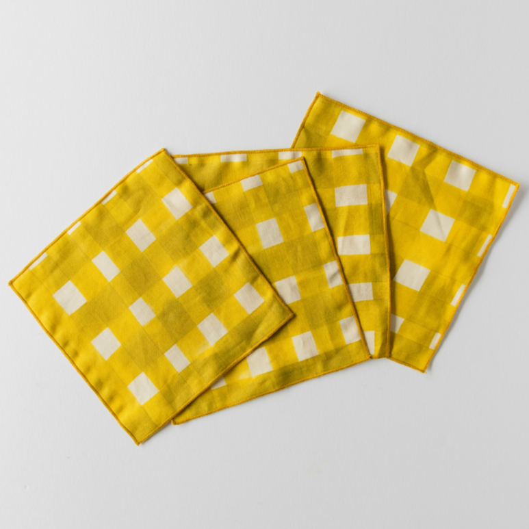 Yellow Cross-Hatch Linen Cocktail Napkins | Set of 4 | Goldie Home
