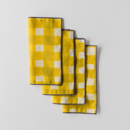 Yellow Cross-Hatch Linen Cocktail Napkins | Set of 4 | Goldie Home