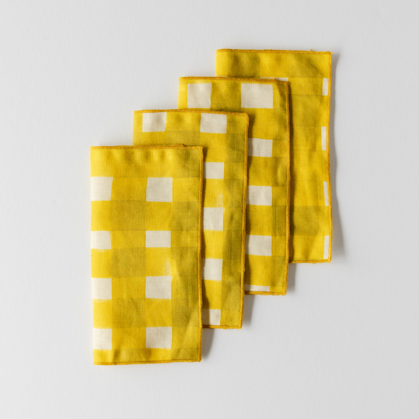 Yellow Cross-Hatch Linen Cocktail Napkins | Set of 4 | Goldie Home