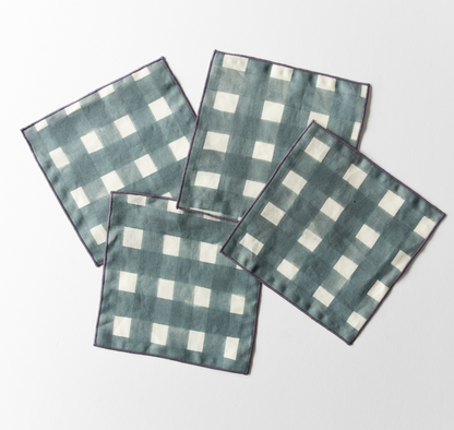 Blue Cross-Hatch Linen Cocktail Napkins | Set of 4 | Goldie Home
