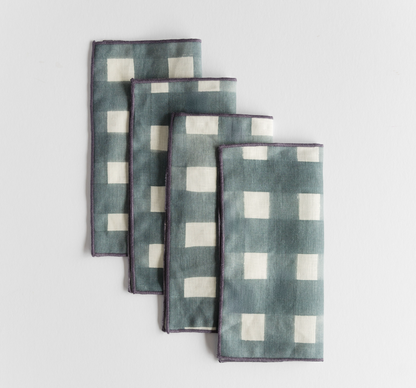 Blue Cross-Hatch Linen Cocktail Napkins | Set of 4 | Goldie Home