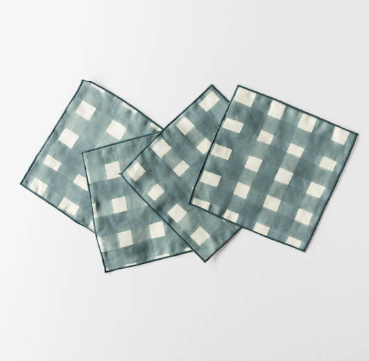 Blue Cross-Hatch Linen Cocktail Napkins | Set of 4 | Goldie Home