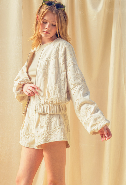 Floral Jacquard Zip Up Jacket