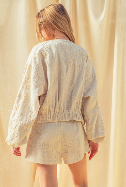 Floral Jacquard Zip Up Jacket