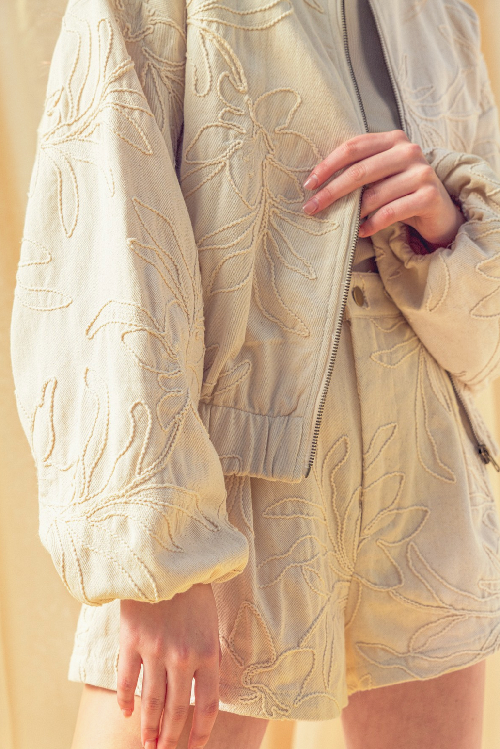 Floral Jacquard Zip Up Jacket