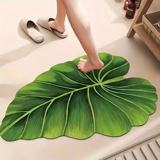 VIKAMA Bath Mat Non Slip Quick Dry Absorbent Green Shower Rug for Bathroom Floor Washable Rubber Mat with Leaf and Thin Design