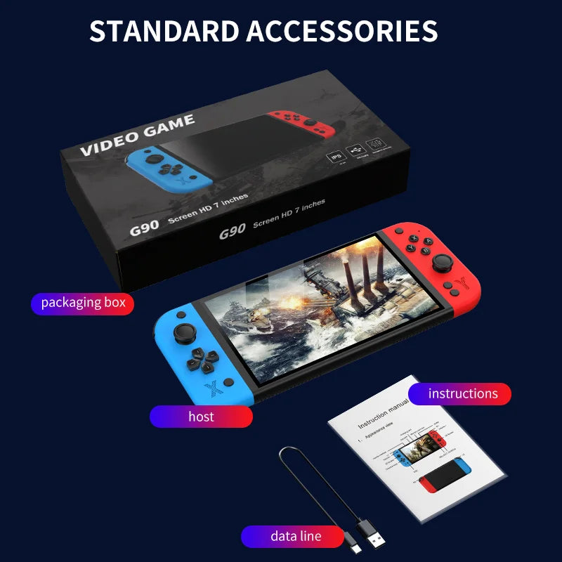 G90 Handheld Game Console – 7-inch 64GB Retro Arcade Gaming Device