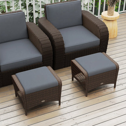 Outdoor PE Wicker Ottomans Set of 2 with Removable Cushions