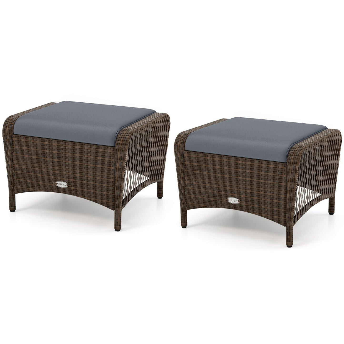 Outdoor PE Wicker Ottomans Set of 2 with Removable Cushions