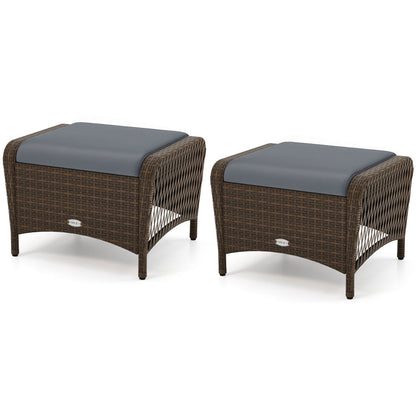 Outdoor PE Wicker Ottomans Set of 2 with Removable Cushions