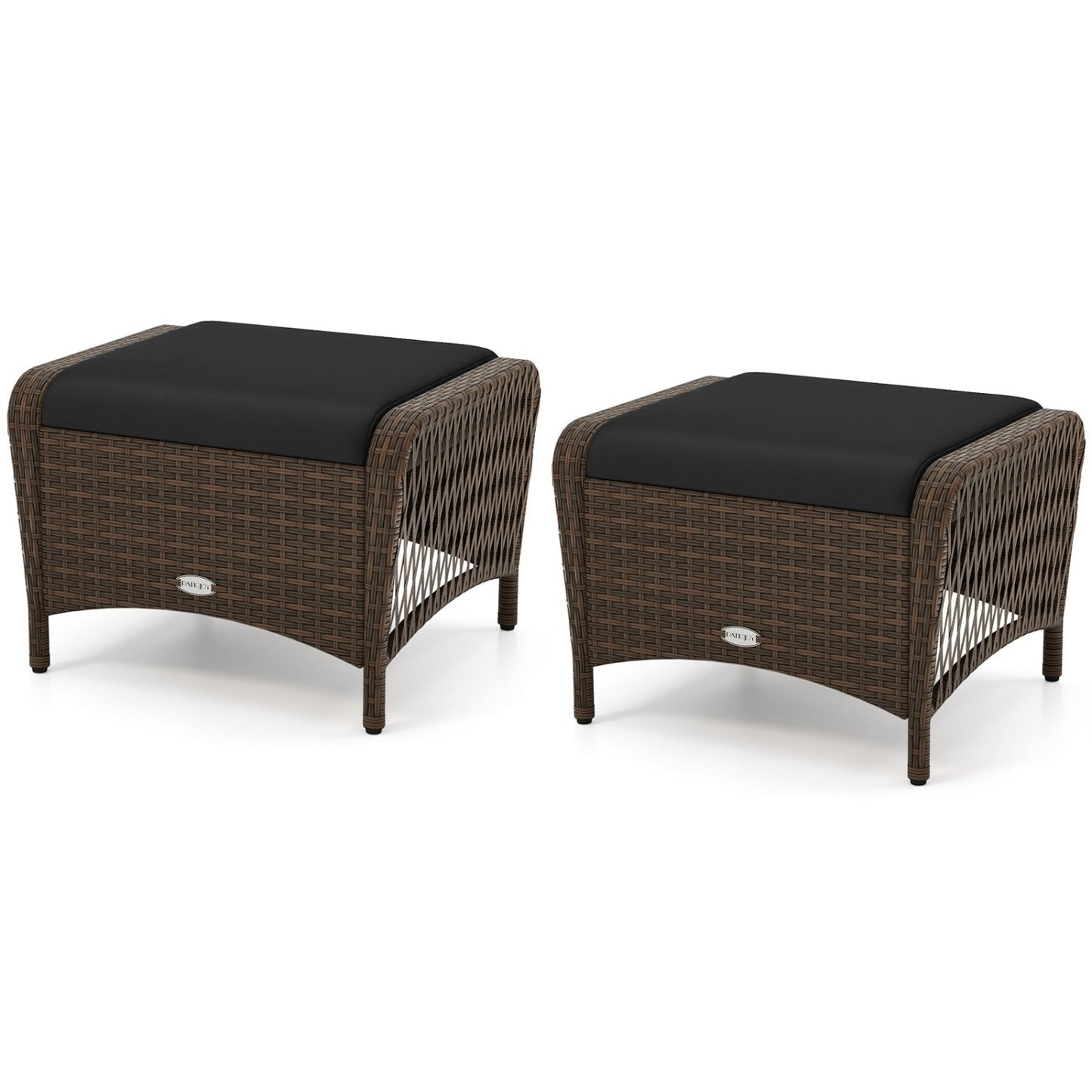Outdoor PE Wicker Ottomans Set of 2 with Removable Cushions