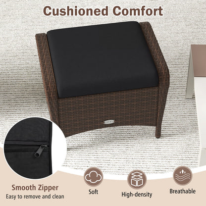 Outdoor PE Wicker Ottomans Set of 2 with Removable Cushions