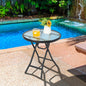 Round Folding Patio Side Tables with Tempered Glass Top