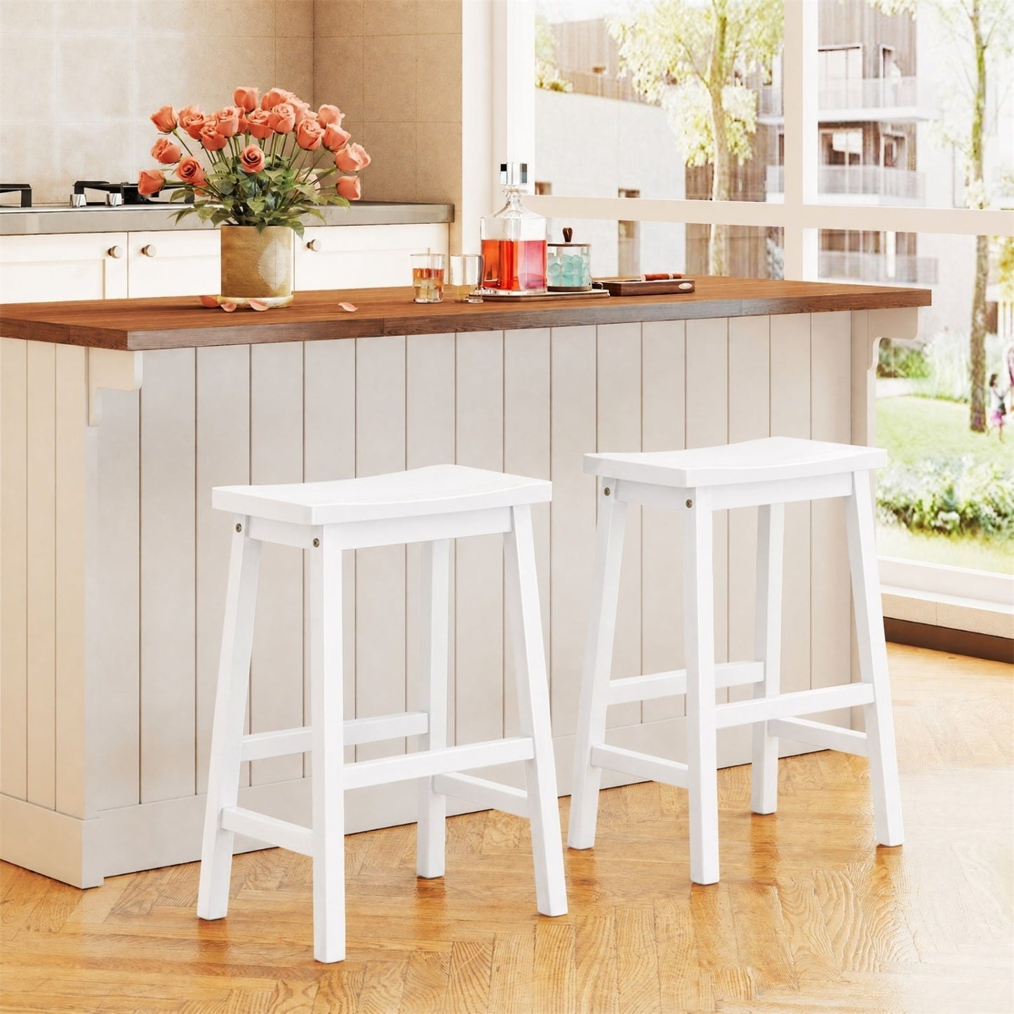 Saddle-Seat Counter Height Stools Set of 2 with Footrests