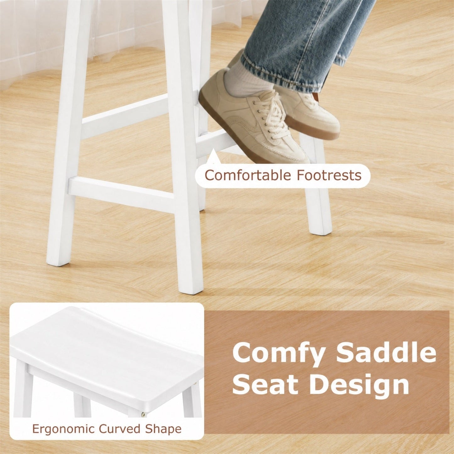 Saddle-Seat Counter Height Stools Set of 2 with Footrests