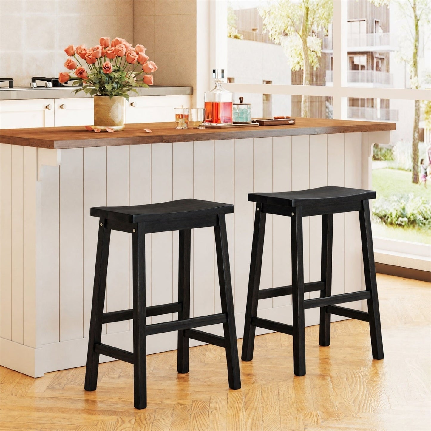 Saddle-Seat Counter Height Stools Set of 2 with Footrests