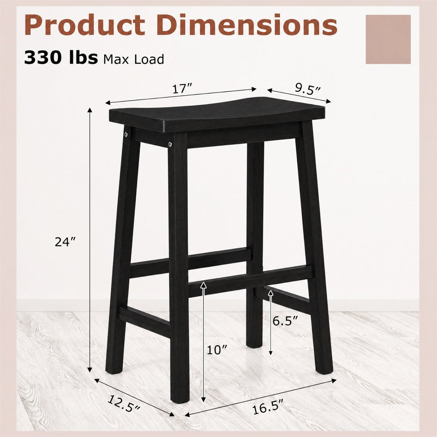 Saddle-Seat Counter Height Stools Set of 2 with Footrests
