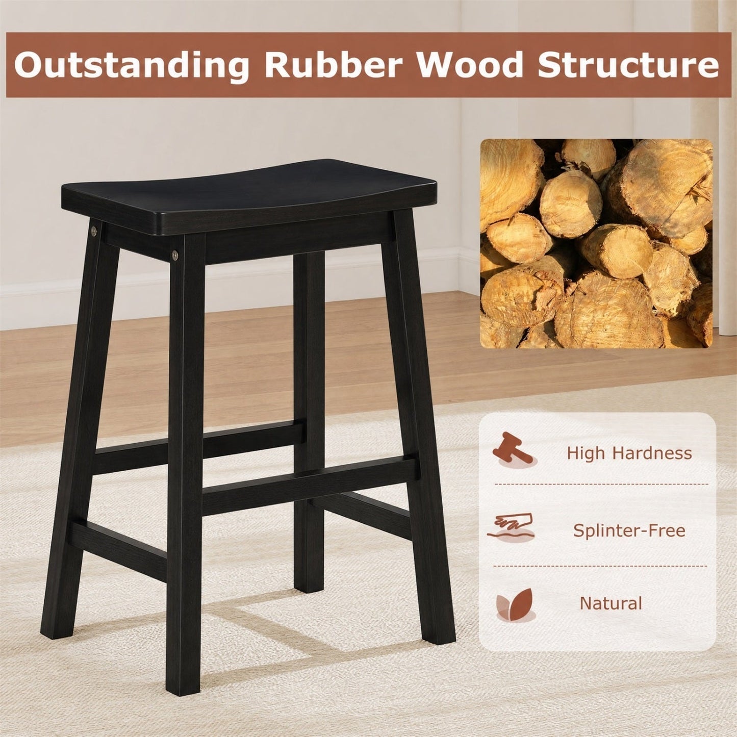 Saddle-Seat Counter Height Stools Set of 2 with Footrests