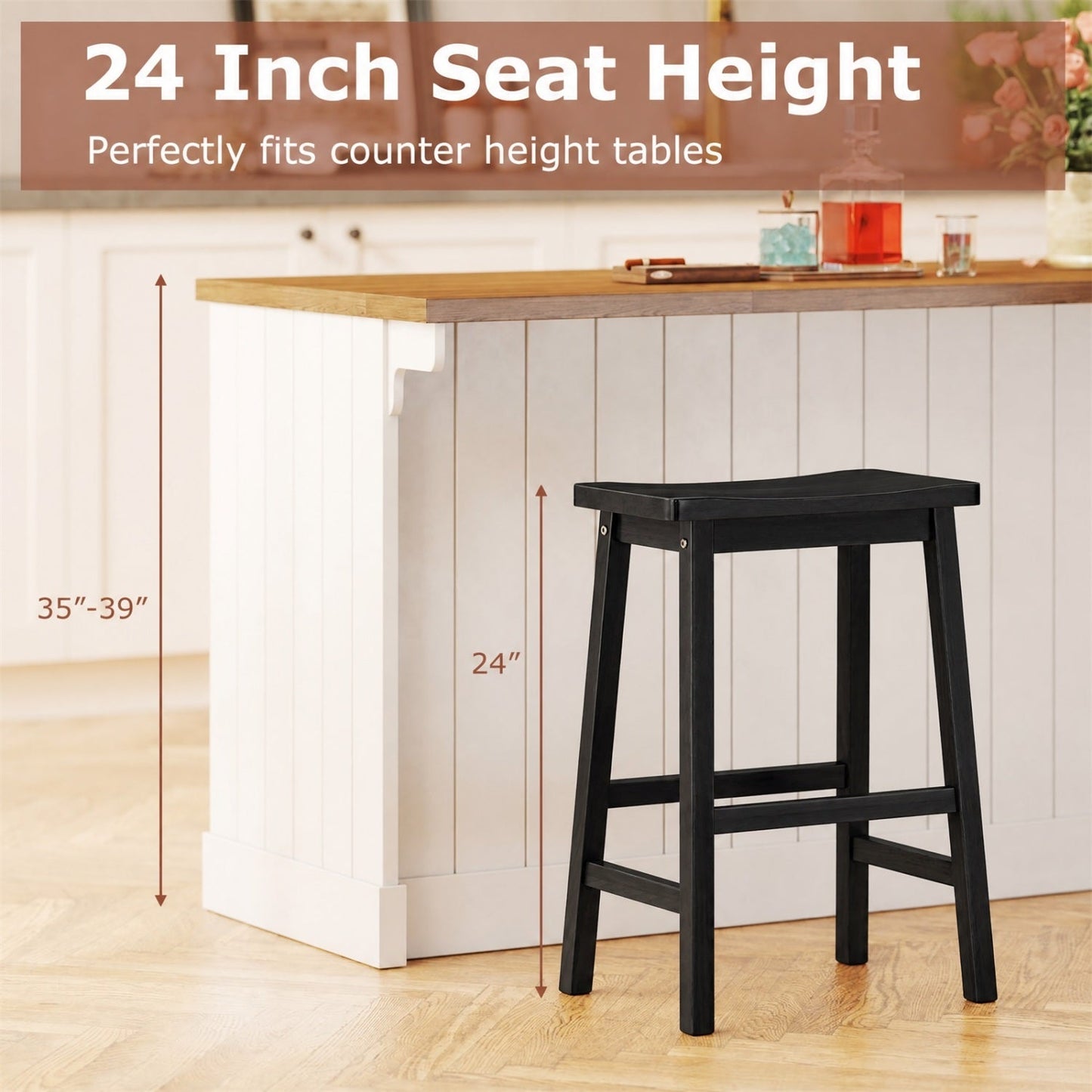 Saddle-Seat Counter Height Stools Set of 2 with Footrests