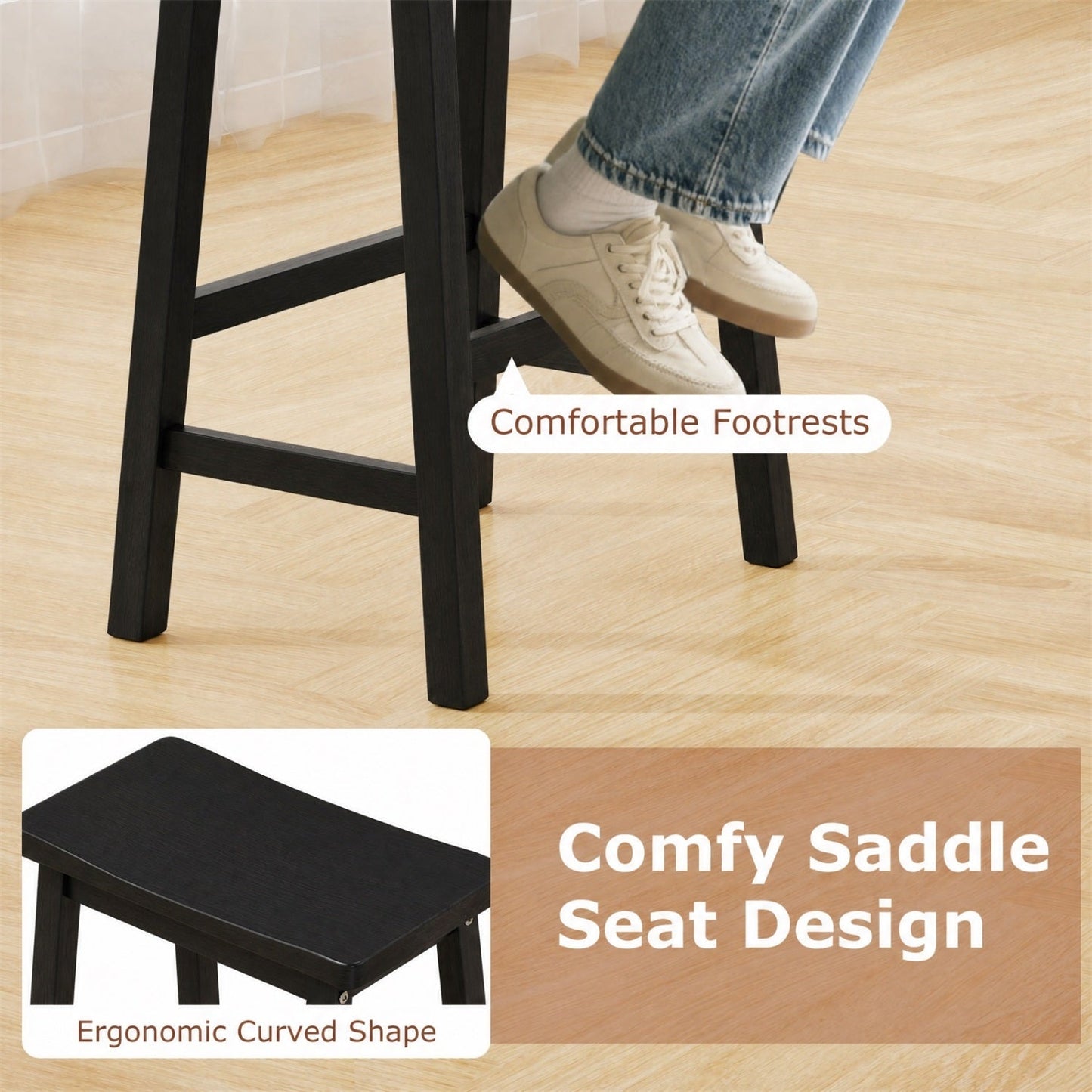 Saddle-Seat Counter Height Stools Set of 2 with Footrests
