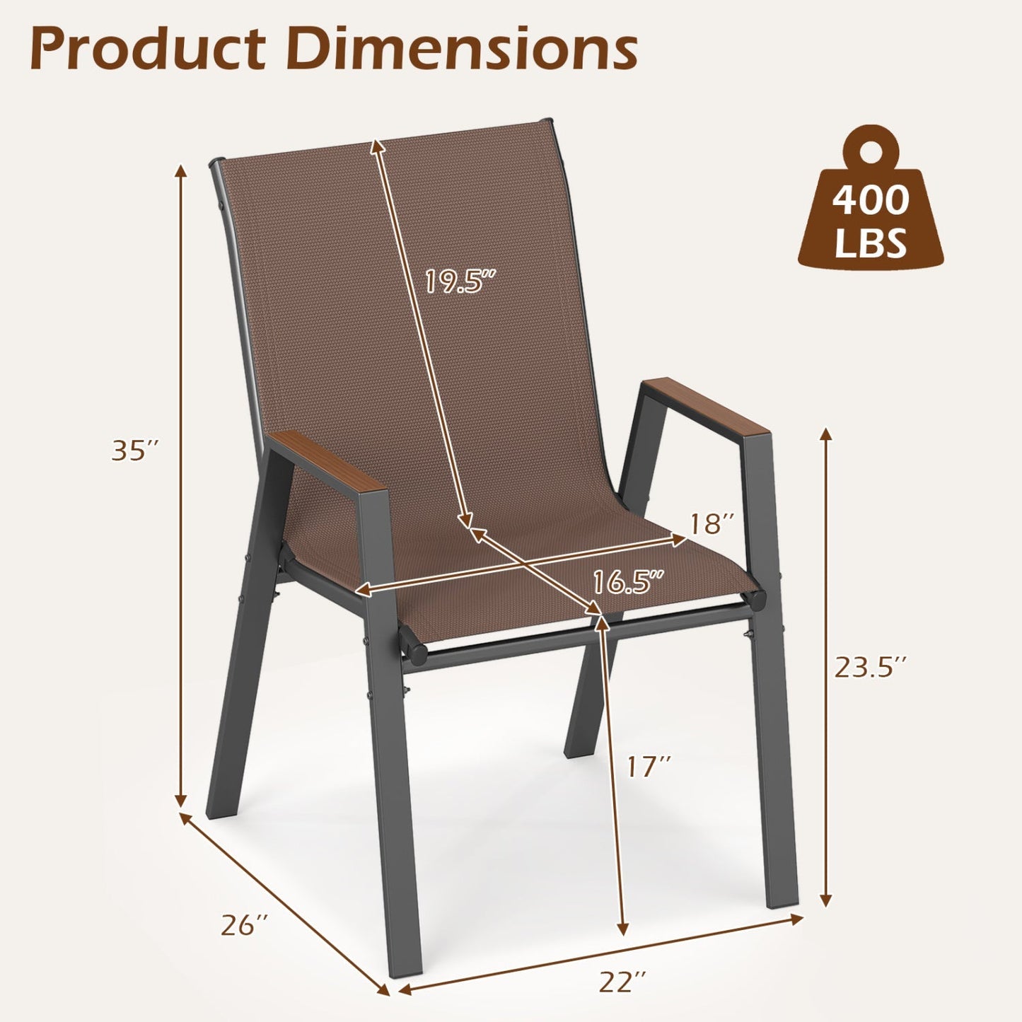 Stackable Patio Dining Chairs Set of 4 with High Backs