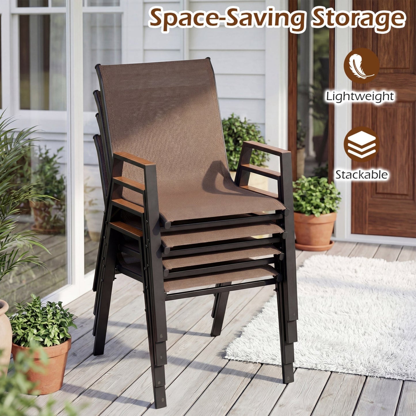Stackable Patio Dining Chairs Set of 4 with High Backs