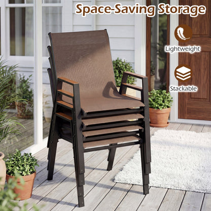 Stackable Patio Dining Chairs Set of 4 with High Backs