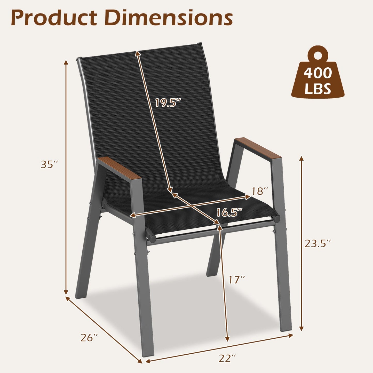 Stackable Patio Dining Chairs Set of 4 with High Backs