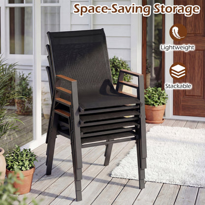 Stackable Patio Dining Chairs Set of 4 with High Backs