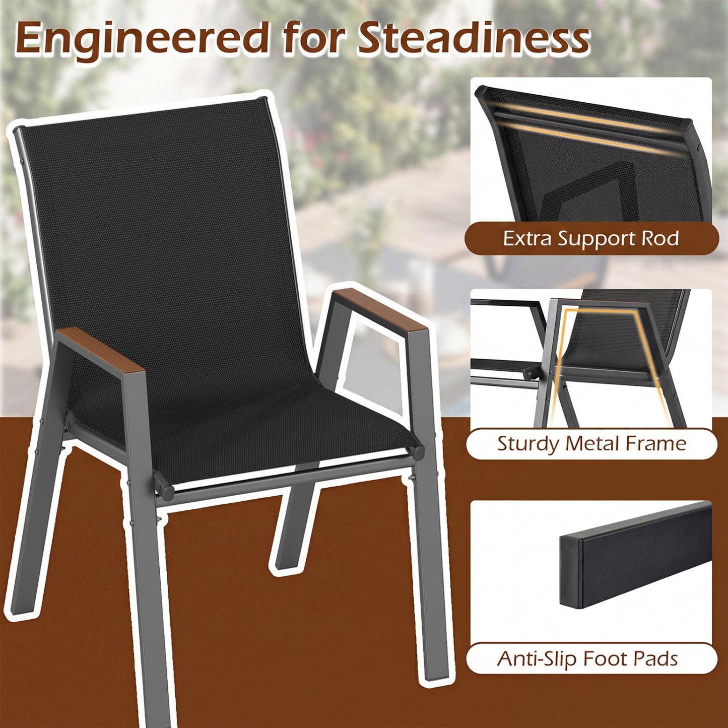Stackable Patio Dining Chairs Set of 4 with High Backs