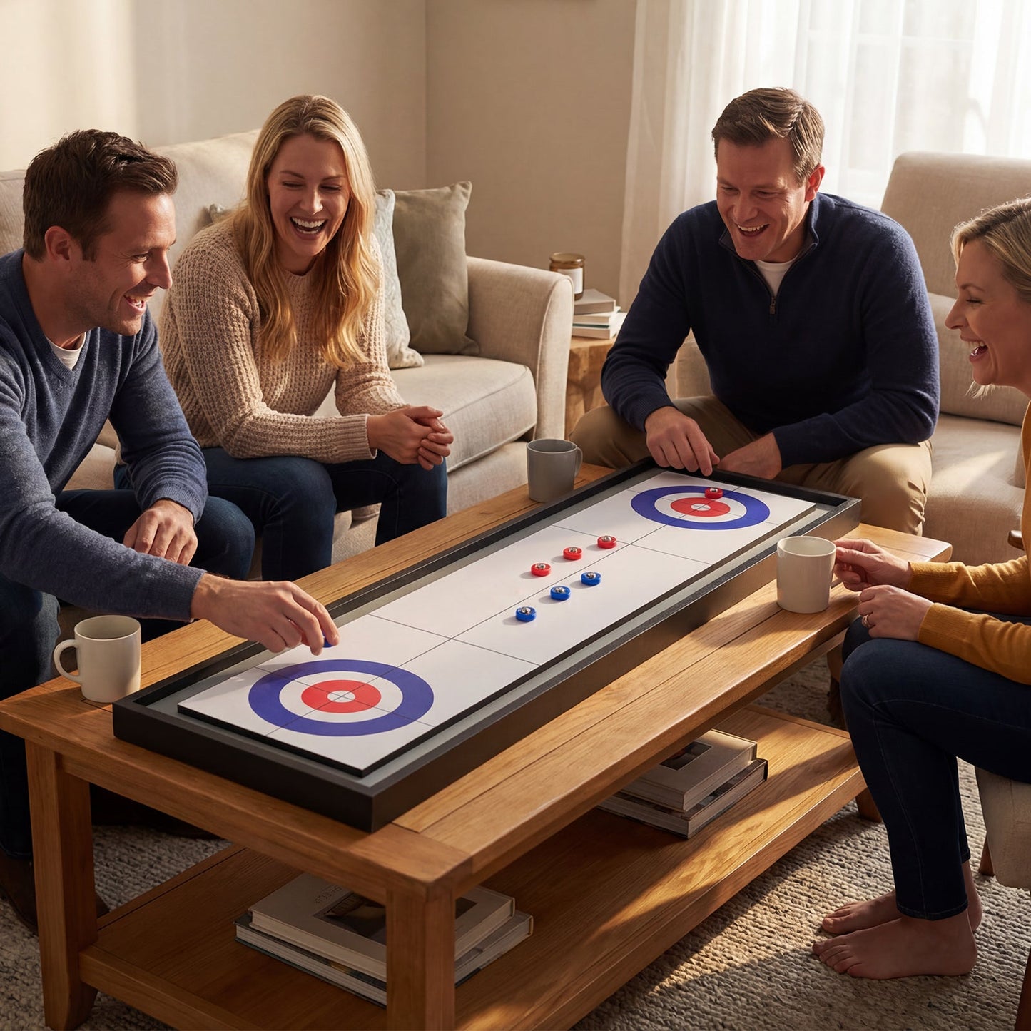 Shuffleboard and Curling 2 in 1 Board Game Portable 2-Sided Tabletop Shuffle Board Game