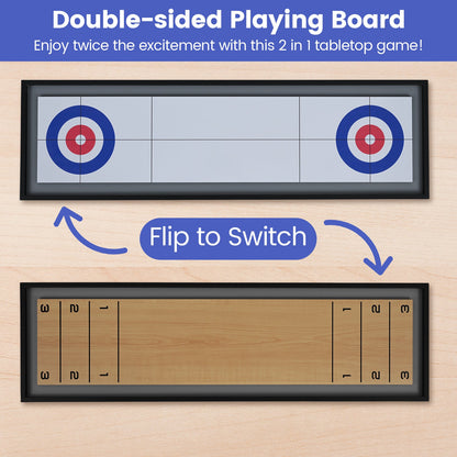Shuffleboard and Curling 2 in 1 Board Game Portable 2-Sided Tabletop Shuffle Board Game