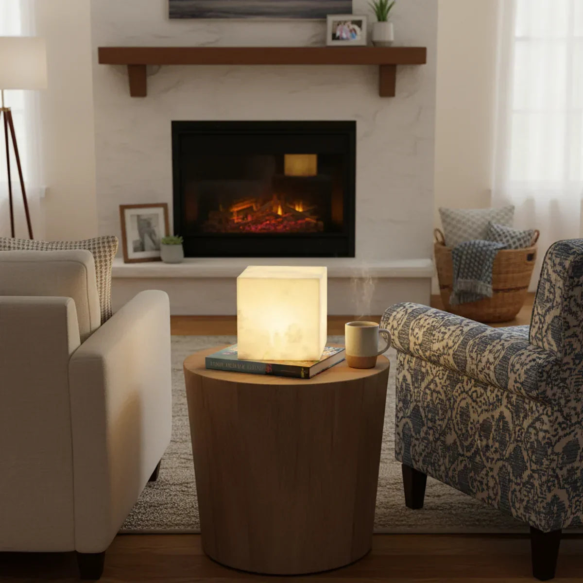 Simple Alabaster Cube Table Lamp