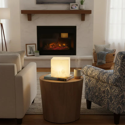 Simple Alabaster Cube Table Lamp