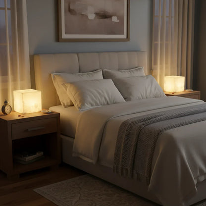 Simple Alabaster Cube Table Lamp